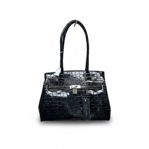Elegant Black Crocodile-Embossed Handbag 10" x 13"